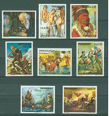 Парагвай, 200 лет США, Живопись, Лошади, Парусники, 1976, 8 марок